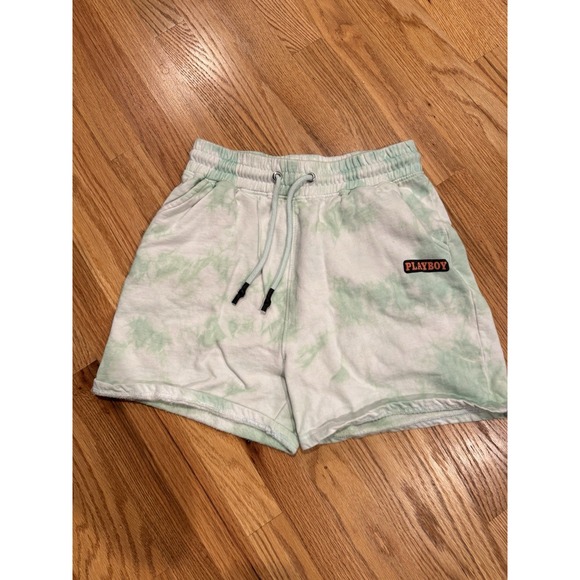 Playboy X Missguided Sweatshorts Green And White Tie Dye Vintage Style Size MED - Picture 1 of 7